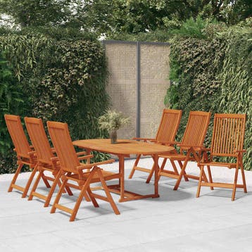 vidaXL 7-delige Tuinset massief eucalyptushout, Tuin en Terras, Tuinsets en Loungesets, Verzenden, 6 zitplaatsen, Nieuw, Tuinset