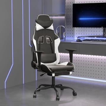 vidaXL Gamestoel met voetensteun kunstleer zwart en wit, Verzenden, Nieuw, Wit