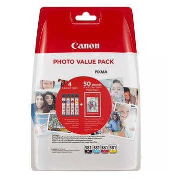 Canon CLI-581 value pack BK/C/M/Y-inktcartridge + fotopapier, Verzenden, Nieuw, Cartridge, Canon