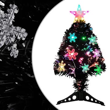 vidaXL Kerstboom met LED-sneeuwvlokken 64 cm glasvezel zwart, Diversen, Verzenden, Nieuw