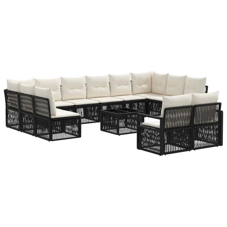 vidaXL Tuinbankenset 13 pcs Zwart poly rattan, Tuin en Terras, Tuinsets en Loungesets, Nieuw, 3 zitplaatsen, Verzenden