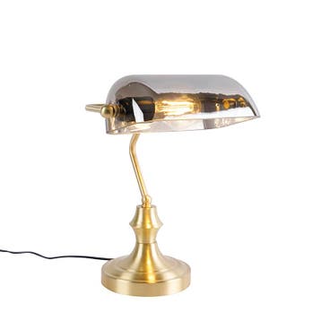 Klassieke notarislamp goud met gerookt spiegel glas - Banker, Verzenden, Nieuw, Glas, Classic-antique