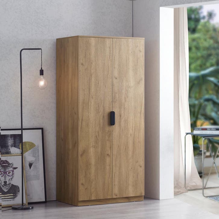 Kledingkast Eiselfing 176x80x52 cm eikenkleurig [en.casa], Huis en Inrichting, Kasten | Kledingkasten, Verzenden