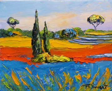 R. Vincent (1954) - Paysage de Provence oeuvre de Vincent