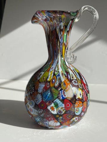 Polychrome Millefiori Mosaic Ewer / Pitcher – Murano – 18 cm, Antiek en Kunst