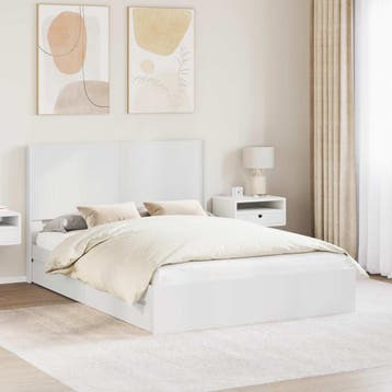 vidaXL Bedframe met opbergruimte en hoofdbord 2 st Bewerkt, Huis en Inrichting, Slaapkamer | Bedden, Verzenden, Nieuw, Wit, Hout