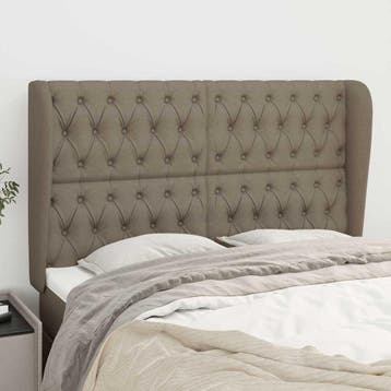 vidaXL Hoofdbord met randen 147x23x118/128 cm stof taupe, Verzenden, Nieuw, Stof
