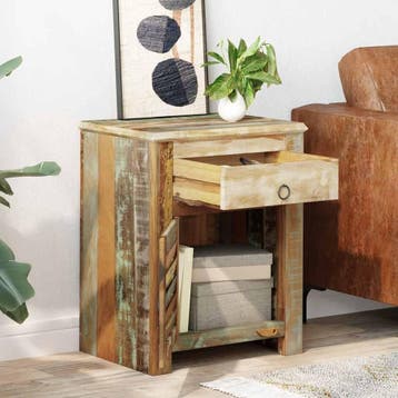 vidaXL Bijzettafel met 1 lade en 1 deurtje gerecycled hout, Verzenden, Nieuw, Hout, Minder dan 45 cm