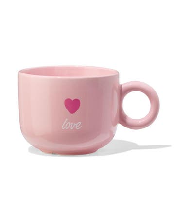 HEMA Theemok 480ml aardewerk roze hartjes, Verzenden