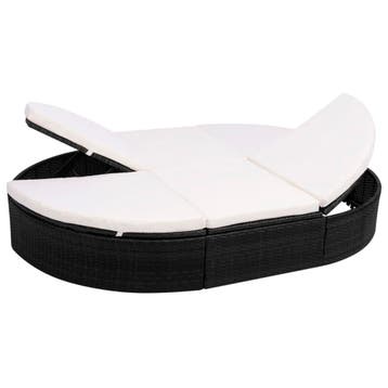 vidaXL Loungebed met kussen poly rattan zwart, Tuin en Terras, Verzenden, Nieuw
