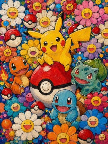 Shayer - Pokémon – Murakami Bloom Party - XL - 60x80cm - 1/1, Nieuw