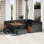 vidaXL Tuinbankenset 12 pcs Zwart Poly rattan en, Verzenden, Nieuw, Rotan, 2 zitplaatsen