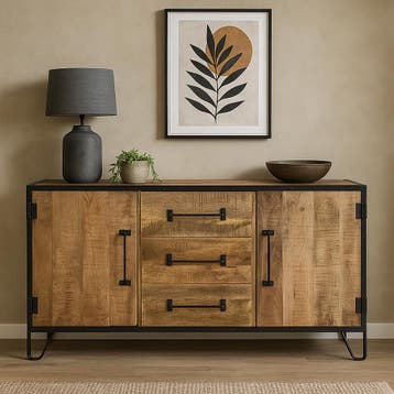 Dressoir Mangohout Neal 150 cm, Verzenden, Nieuw, Overige houtsoorten, Industriële meubels