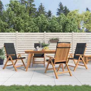 vidaXL Verstelbare klapstoelen met kussens, 4 stuks, massief, Verzenden, Nieuw, Hout