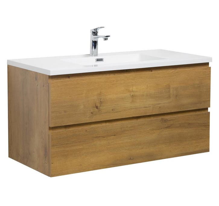 Badkamermeubel Set Angela 100cm Eiken Badmeubel, Huis en Inrichting, Badkamer | Badkamermeubels, Nieuw, Wastafelkast, Verzenden