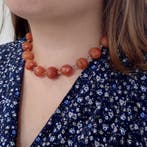 Carneool kralenketting met gouden sluiting, Sieraden, Tassen en Uiterlijk, Kettingen, Gebruikt, Overige kleuren, Ophalen of Verzenden