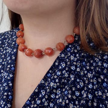 Carneool kralenketting met gouden sluiting, Gebruikt, Ophalen of Verzenden, Met edelsteen, Goud