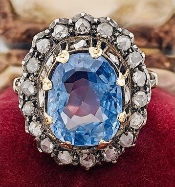 Ring - 18 karaat Geel goud, Zilver Saffier - Diamant, Nieuw