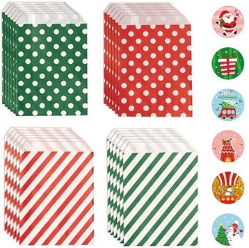 Kerst kraft papieren zakjes met stickers rood groen punt, Ophalen of Verzenden, Nieuw