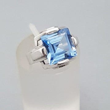 Zilver, Art Deco Blauwe Spinel(Getest) - Ring