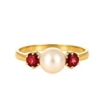 Ring - 18 karaat Geel goud, Witgoud - 0.30ct. tw. Granaat -, Nieuw