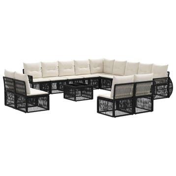 vidaXL Tuinbankenset 14 pcs Zwart en Cream Wit poly rattan, Verzenden, Nieuw, 4 zitplaatsen