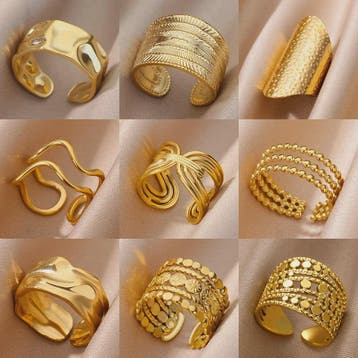 Gouden Ringen Dames - Roestvrij Staal Chunky Open Ringen Vin, Verzenden