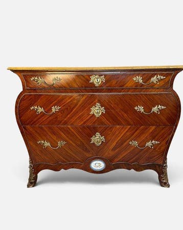 Commode - Kostbaar hout, marmer, verguld brons, keramiek -