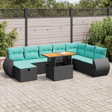 vidaXL 9-delige Loungeset met kussens poly rattan acacia, Verzenden, Nieuw, Loungeset