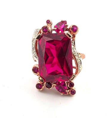 Zonder minimumprijs - Ring - 9 kt. Roségoud, Zilver Spinel -, Nieuw
