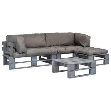 vidaXL 4-delige Loungeset pallet met grijze kussens hout, Verzenden, Nieuw, 4 zitplaatsen, Loungeset