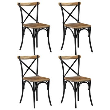 vidaXL Kruisstoelen 4 st massief mangohout zwart, Huis en Inrichting, Verzenden, Nieuw, Zwart