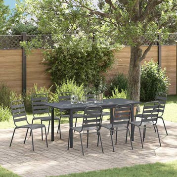 vidaXL Tuin eettafelset 9 st Antraciet Poedercoating staal, Verzenden, Nieuw, Meer dan 8 zitplaatsen