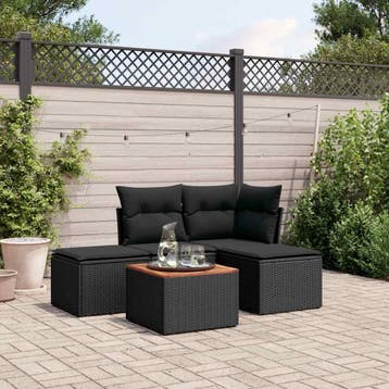 vidaXL 5-delige Loungeset met kussens poly rattan zwart, Verzenden, Nieuw, Loungeset