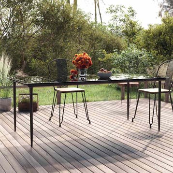 vidaXL Tuintafel 200x100x74cm staal en gehard glas zwart, Tuin en Terras, Tuintafels, Verzenden, Nieuw, Metaal