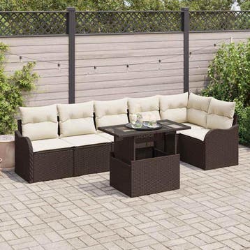 vidaXL Bankstel 7 st Bruin Poly riet, Verzenden, Nieuw, Rotan, 7 zitplaatsen