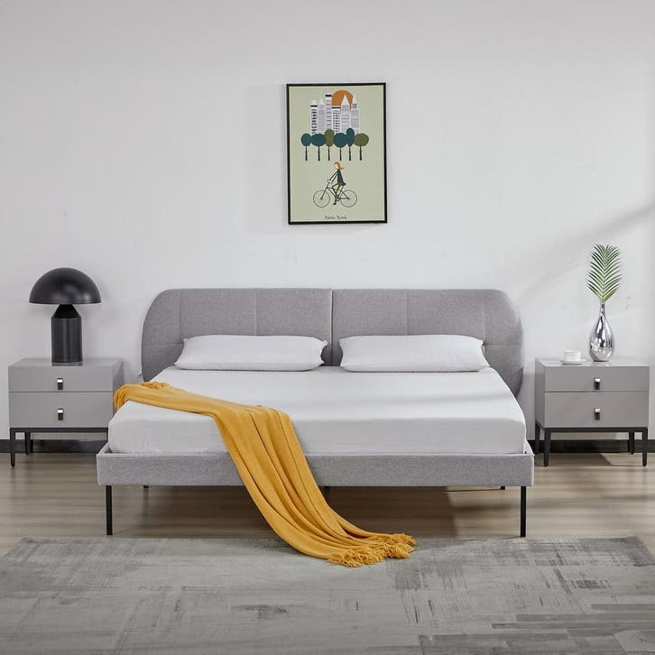 Gestoffeerd bed Porvoo met bedbodem en matras 160x200 cm gri, Huis en Inrichting, Slaapkamer | Bedden, Verzenden