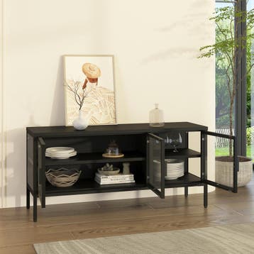 Vitrinekast Borshavisa staal 118x35x35 cm zwart [en.casa], Verzenden, Nieuw