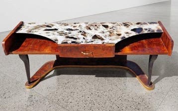 Wandtafel - Hout, Glas, Verguld messing - Consolle uit