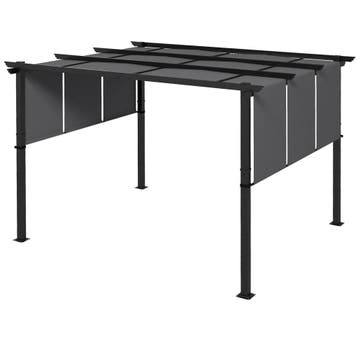 Paviljoen 3,5x3m Pergola Met Zijwand, Terrasdak, Donkergrijs, Verzenden