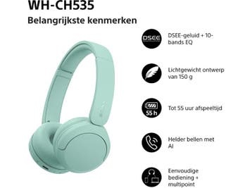 Sony -  Wh-ch535 - Draadloze On-ear Koptelefoon  - Groen, Audio, Tv en Foto, Verzenden, Nieuw, Sony, Bluetooth