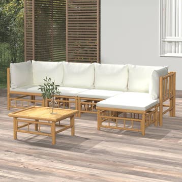 vidaXL 6-delige Loungeset met kussens bamboe crèmewit, Verzenden, Nieuw, Hout, Loungeset