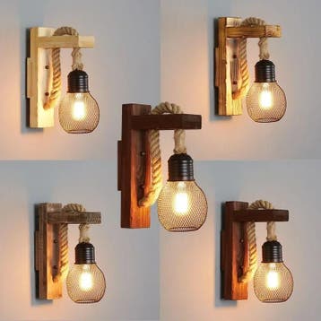 Retro Industriële Wandlamp Hout en IJzer Vintage, Verzenden, Nieuw
