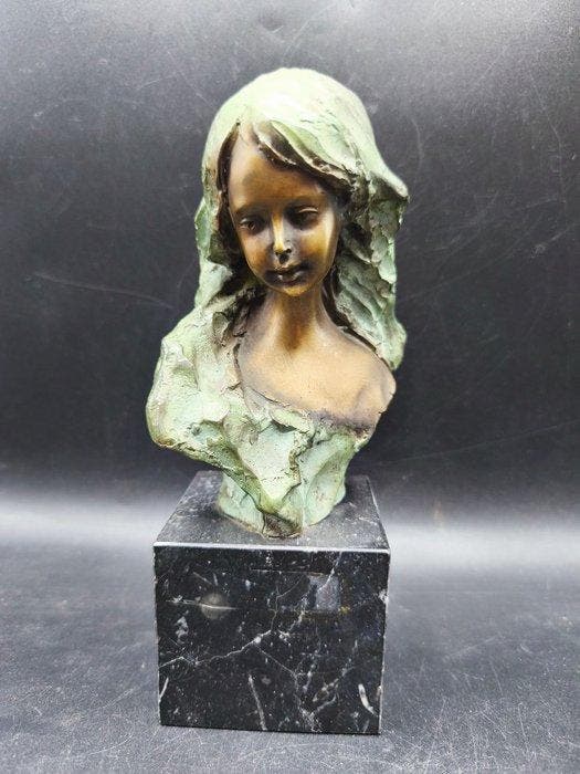 Venzo - Beeldje, Fanciulla - 20 cm - Brons, Marmer, Antiek en Kunst, Curiosa en Brocante