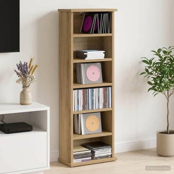 vidaXL CD Kast Artisanaal eiken 60 x 17 x 92 cm Bewerkt hout, Huis en Inrichting, Woonaccessoires | Cd- en Dvd-rekken, Verzenden