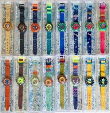 Swatch - Lotto 16 Scuba 200 Vintage AG 1989-1992 - Deep, Nieuw