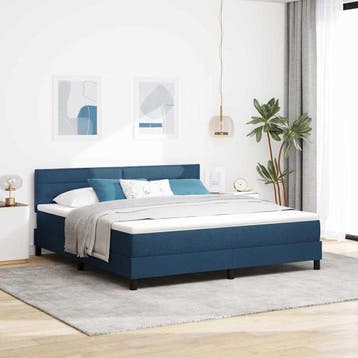 vidaXL Boxspring bed met LED-stripverlichting Blauw 180 x, Stof, Verzenden, Blauw, Nieuw