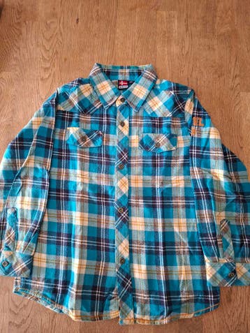 Øiboi flanellen overhemd turquoise geblokt, Zo goed als nieuw, Øiboi, Jongen, Overhemd of Blouse