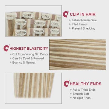8-delige Clip-in Haarverlenging van Echt Menselijk Haar - St, Sieraden, Tassen en Uiterlijk, Uiterlijk | Haarverzorging, Verzenden