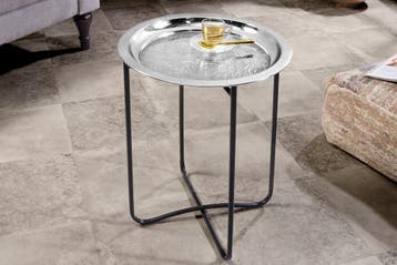 Oosterse bijzettafel CASABLANCA 50cm zilver zwart dienblad, Ophalen of Verzenden, Nieuw
